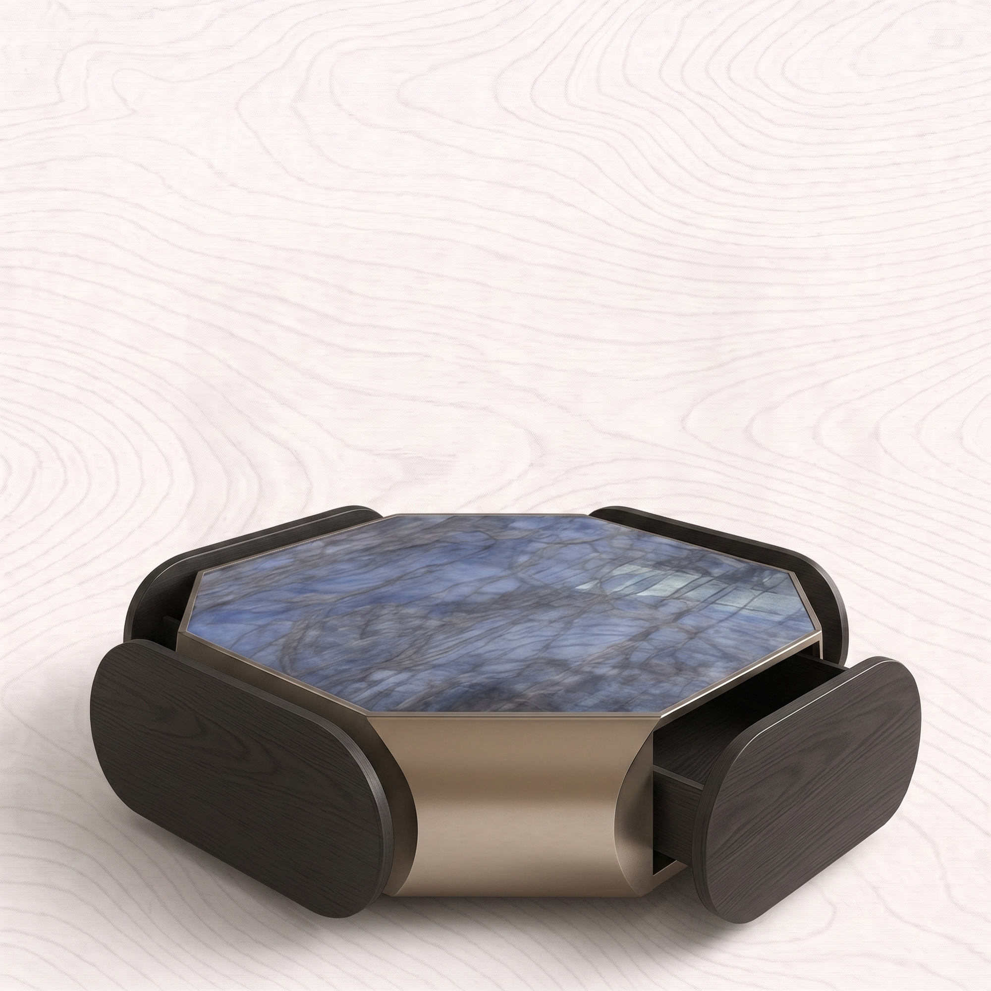 VARO Quand le design devient une œuvre d’art.
Découvrez notre table basse haut de gamme avec plateau en pierre naturelle scin…