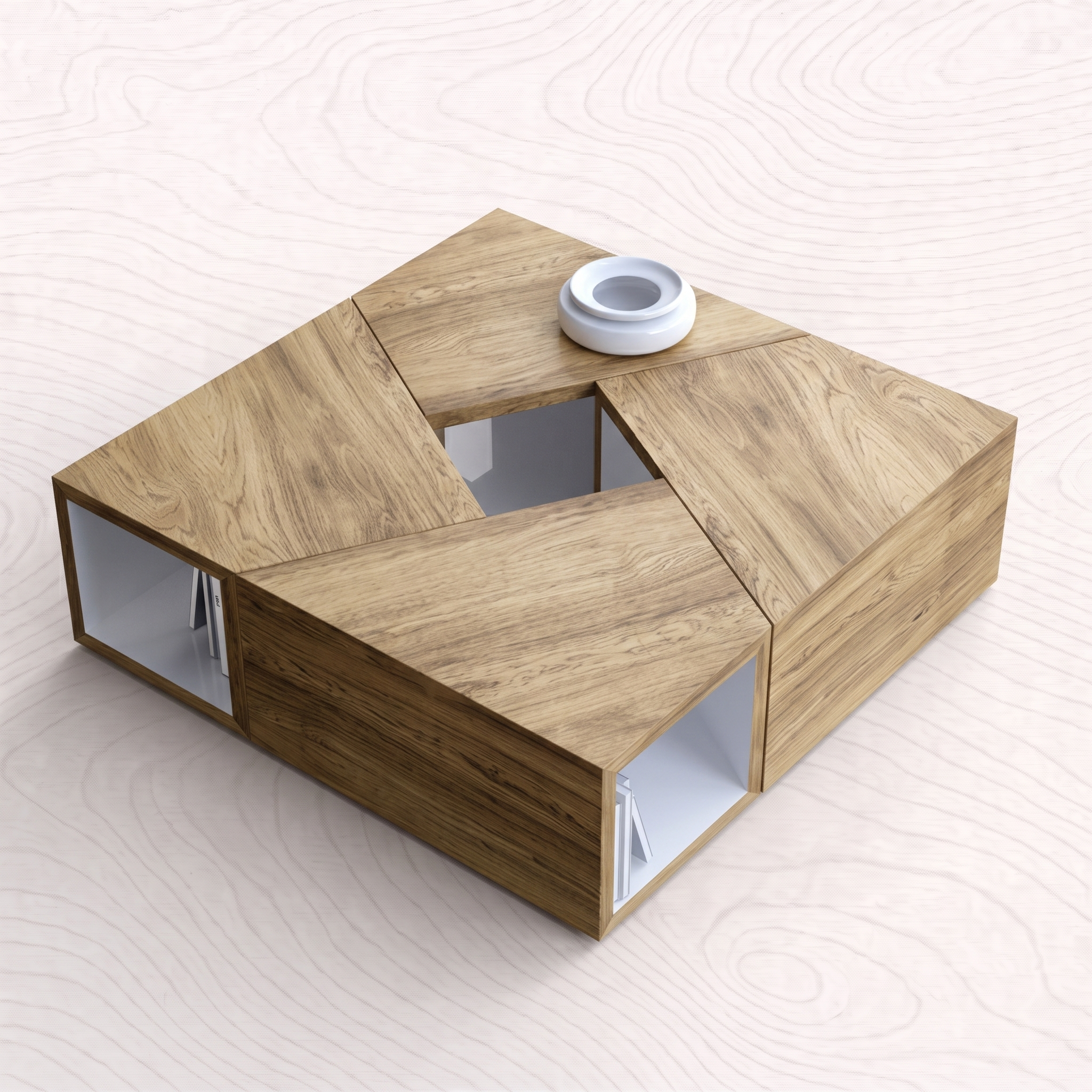 Mesa Auxiliar TRAP_4 photographed on the VARO pale wood-grain studio background