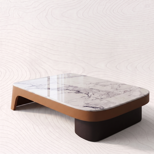Coffee table for a white sofa photographed on the VARO pale wood-grain studio background