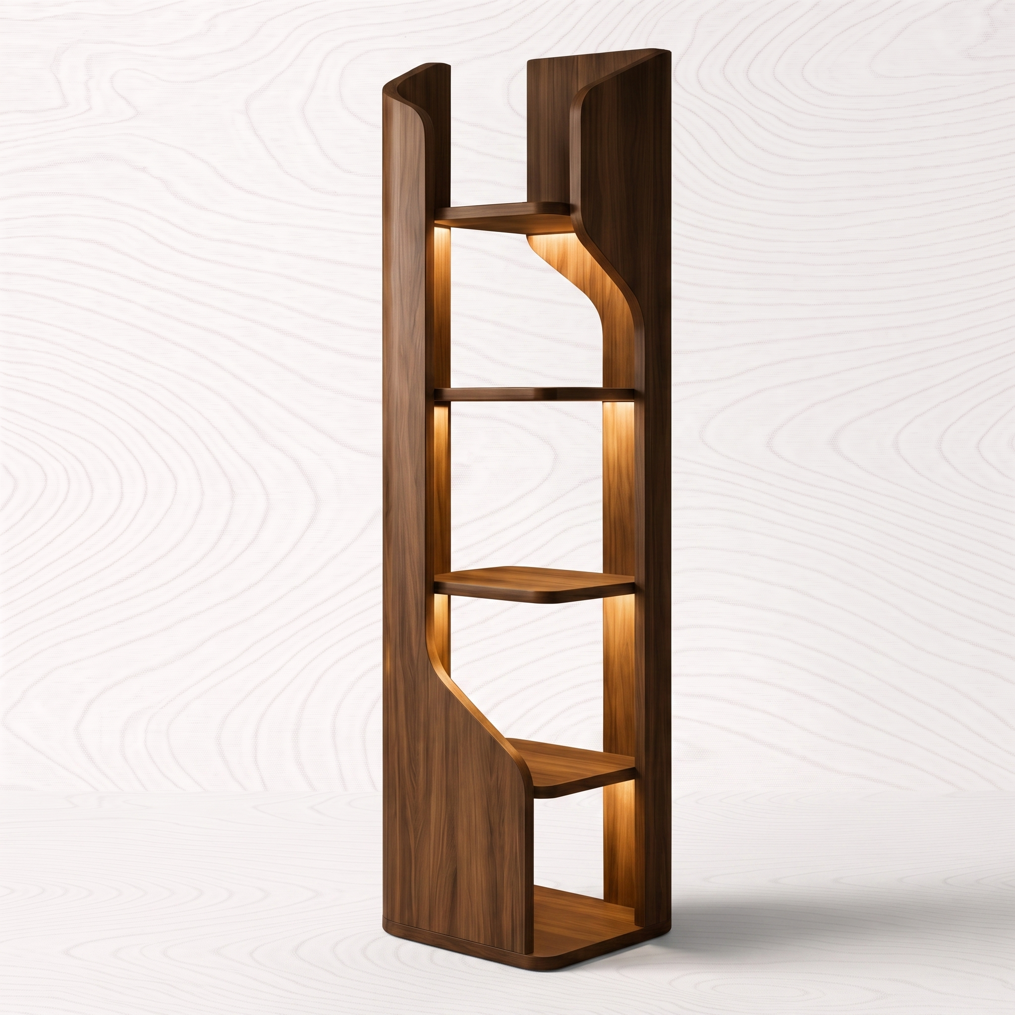 Modern Wooden Display Shelf with LED Lighting photographed on the selected VARO studio background