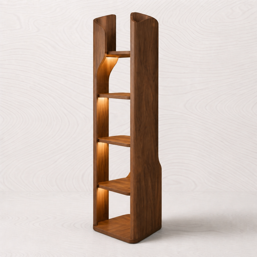 Modern Wooden Display Shelf — Opposite three-quarter — VARO ulsp8t
