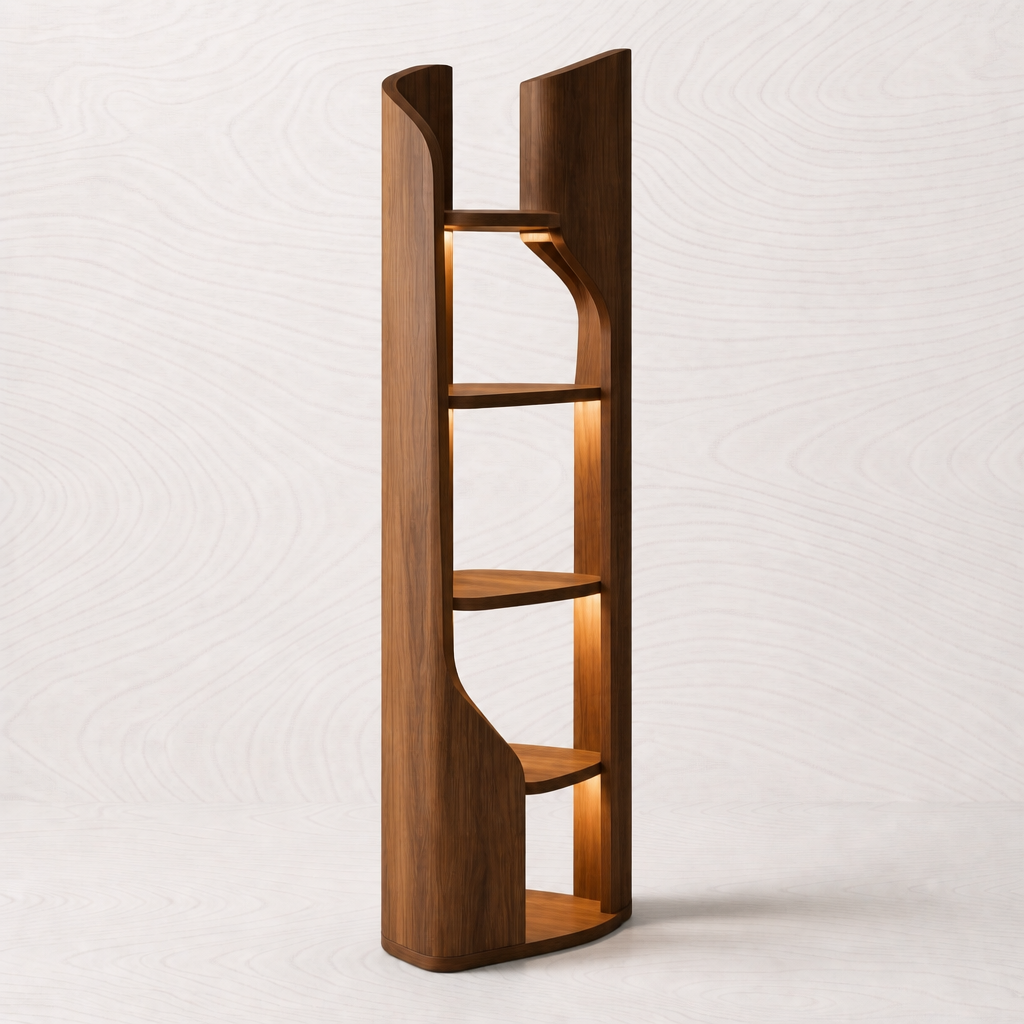 Modern Wooden Display Shelf — Rear three-quarter — VARO v91lab