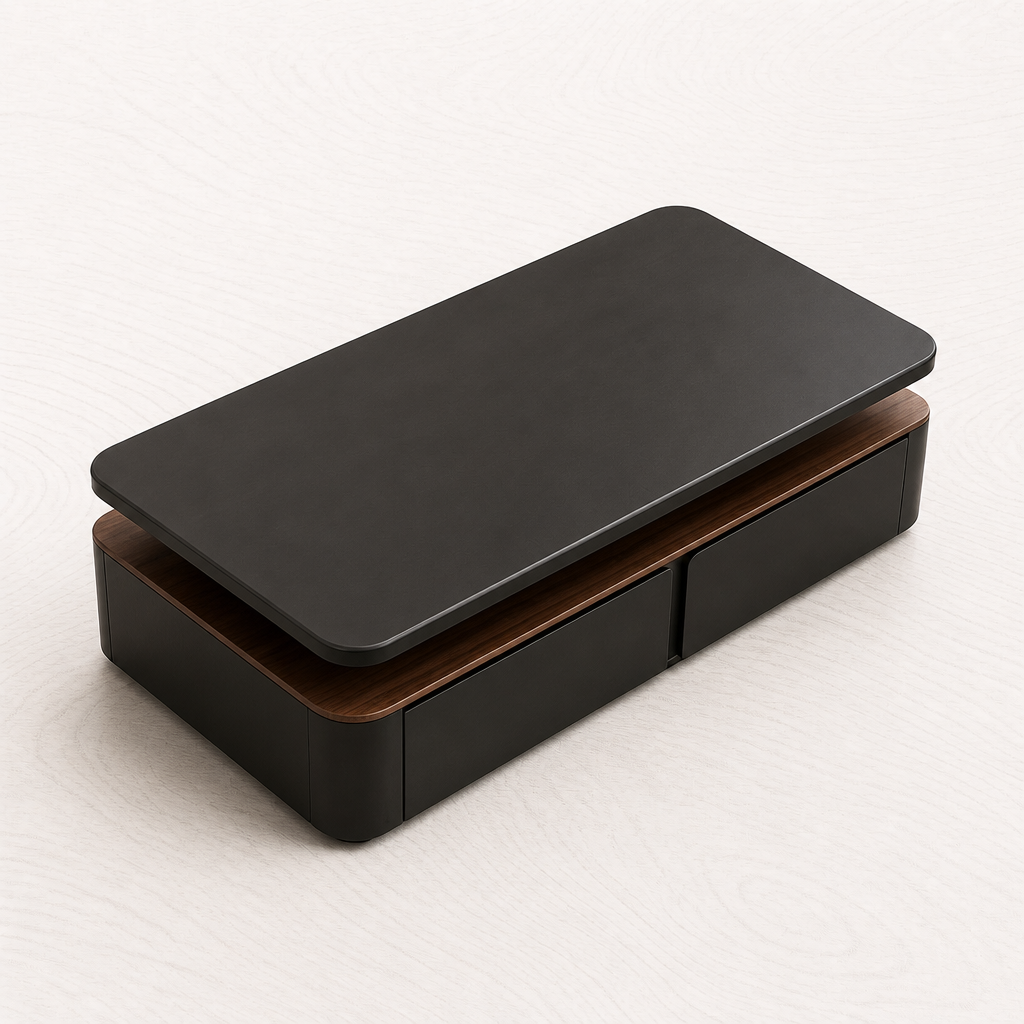 Modern Minimalist Light Luxury Coffee Table 17.0 H x 47.24 W x 23.62 D in Black Solid + Manufactured Wood photographed on the selected VARO studio background