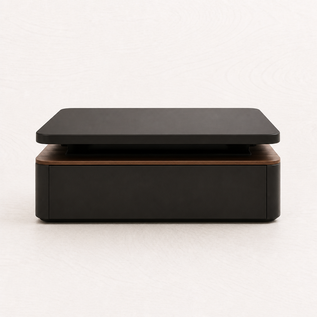 Modern Minimalist Light Luxury Coffee Table 17.0 H x 47.24 W x 23.62 D in Black Solid + Manufactured Wood — Side profile — VARO cgk930