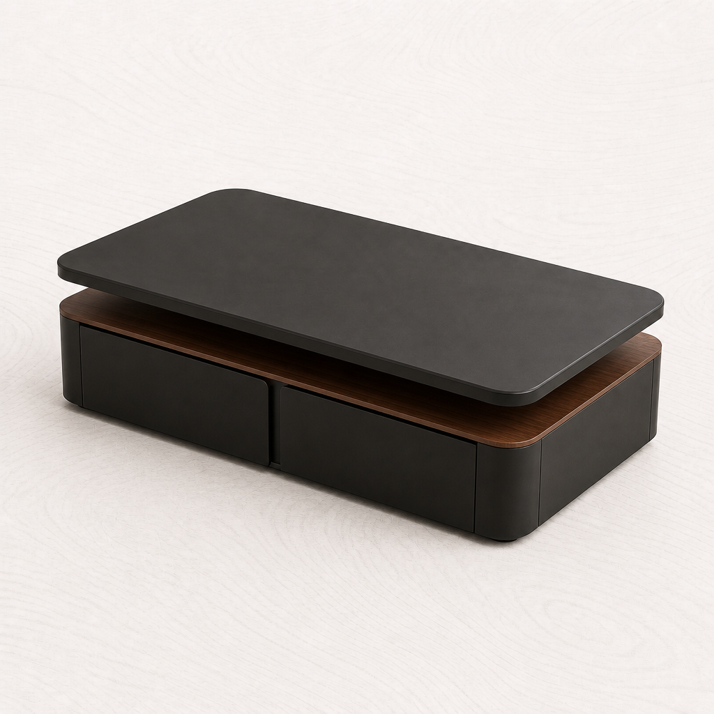 Modern Minimalist Light Luxury Coffee Table 17.0 H x 47.24 W x 23.62 D in Black Solid + Manufactured Wood — Rear three-quarter — VARO oevwek