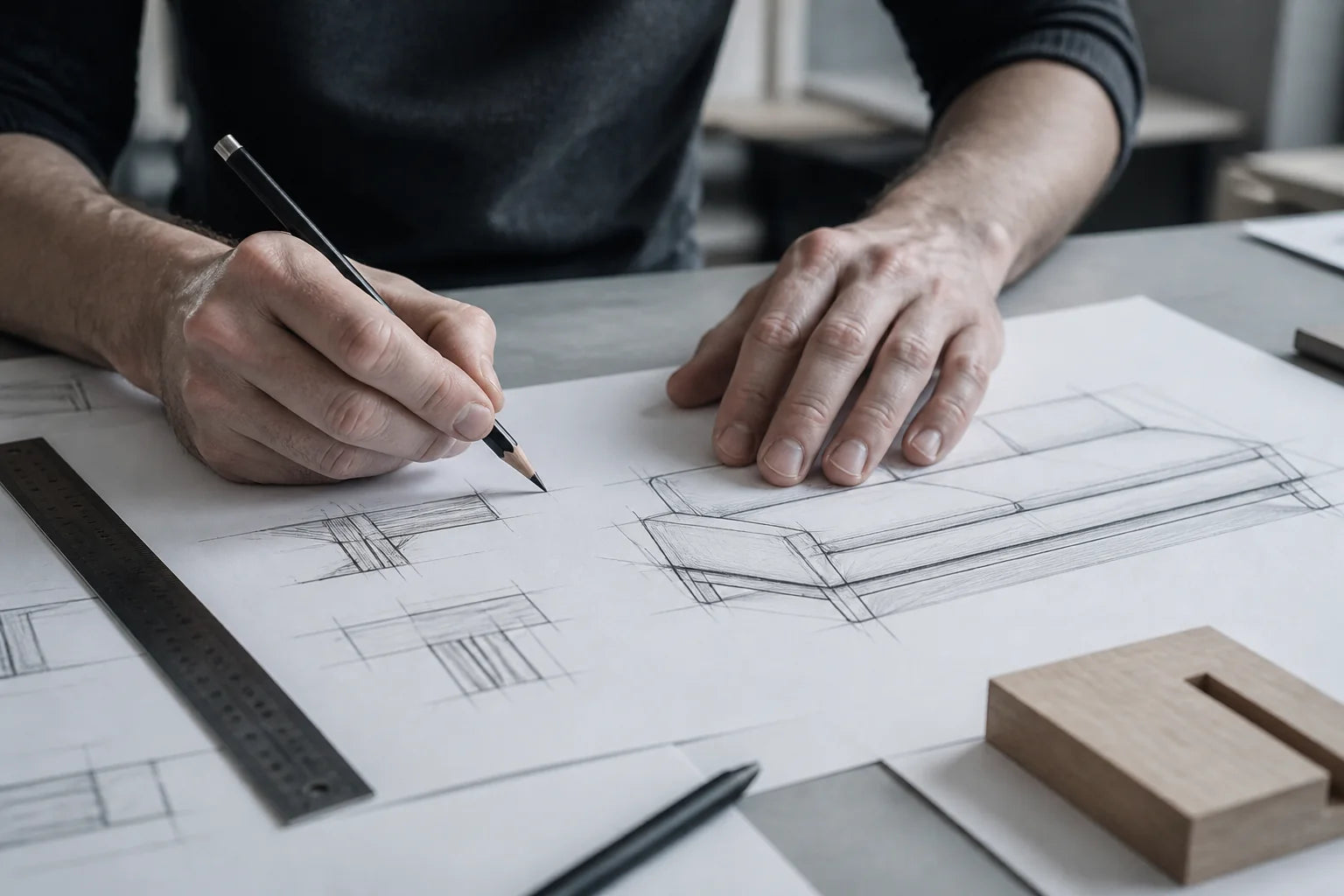 A furniture designer drawing a VARO piece